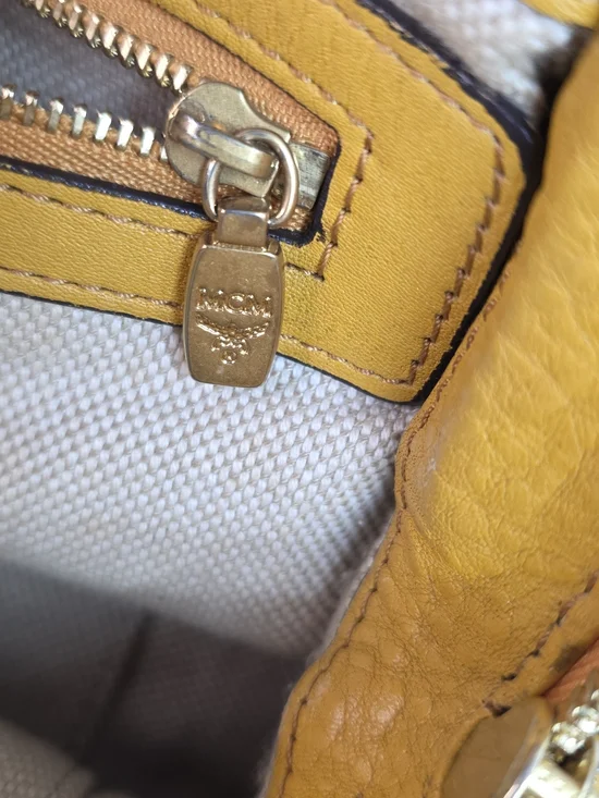 MCM Mustard Yellow Pebbled Leather Crossbody Satchel w/ COA - Picture 6 of 14